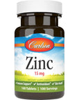 Carlson - Zinc, 15 mg, Zinc Supplement, Zinc Gluconate, Immune Support & Skin Health, Zinc Tablets, Antioxidant, Zinc Capsules, 100 Tablets