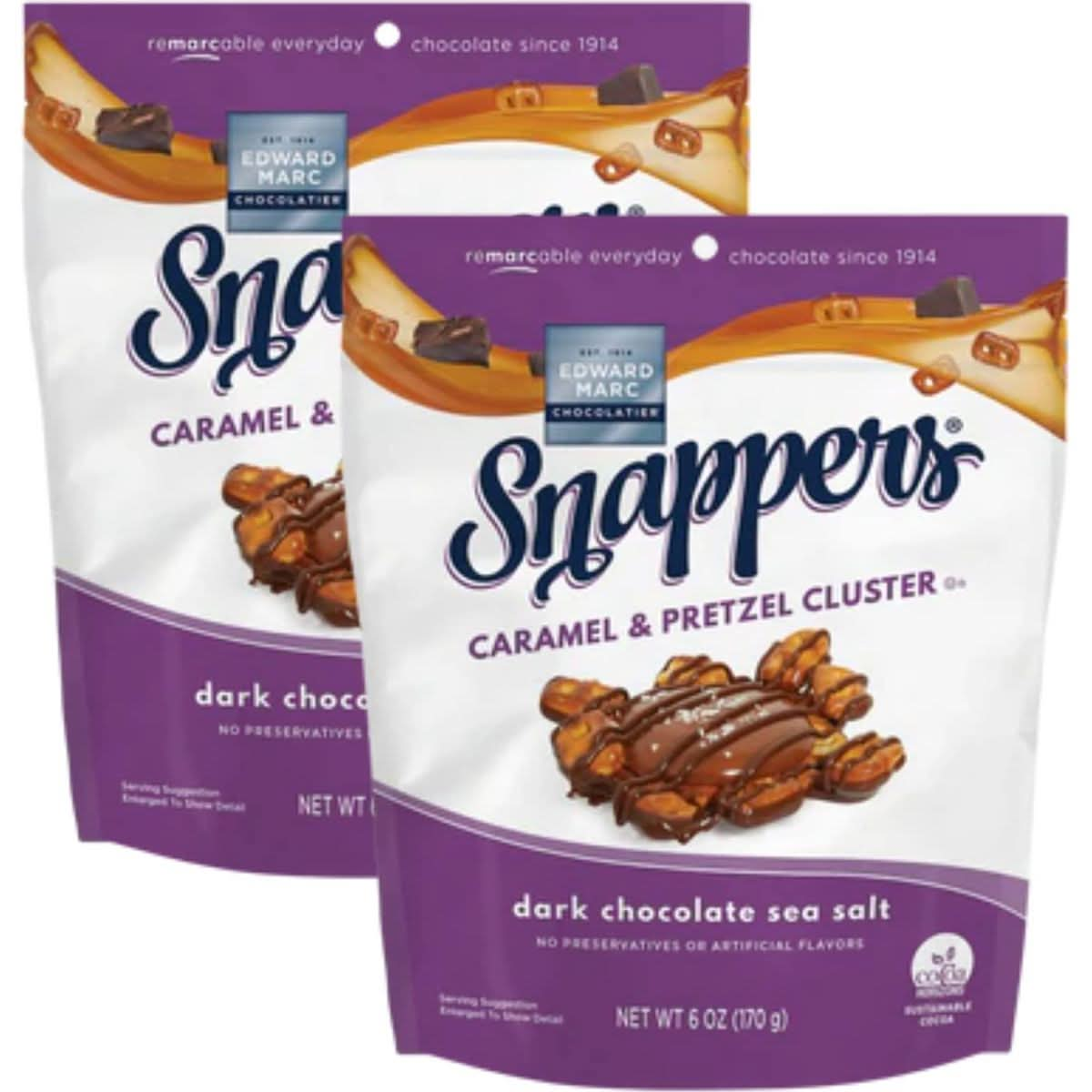 Edward Marc Snappers Sweet Caramel  Pretzels Cluster  Crunchy Pretzel Snack With Dark Chocolate  Sea Salt For Adults And Kids  6 oz pack of 2