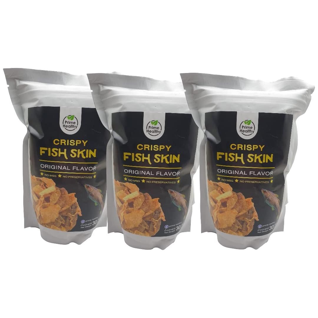 Fish Skin Chips - Pack of 3 Fish Skin Salted Egg Chips - Delicious and Crispy - No-Preservatives Formula - Low-Carb Fish Chips - Tasty Snack Bag for Gatherings or Parties - 30g per Bag (Original Salted Egg)