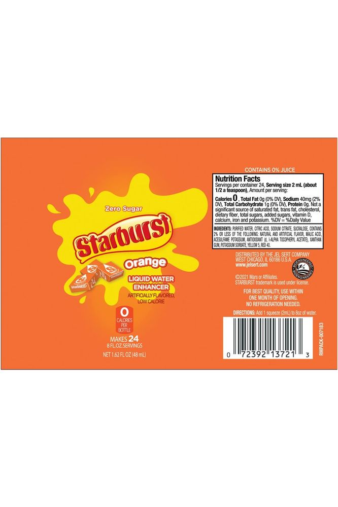 Starburst Singles To Go Liquid Water Enhancer 162 Fl Oz 1Pack Orange Low Calorie Zero Sugar Drink Enhancer