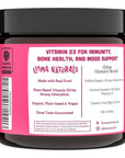 Llama Naturals Real Fruit Vitamin D3 Gummies Kids & Adults; No Added Sugar Cane, Organic, Vegan, Healthy Bones, Immunity, Mood, for Women, Men, Children; 200% DV Each; 60 ct (30-60 Days) (Raspberry)