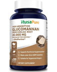 NusaPure Glucomannan 20,000 mg Per Serving 200 VCaps (20:1 Extract, BioPerine Non-GMO, Gluten Free) Konjac Root