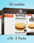 Rip Van Romeos Dark Chocolate Fudge Cookies  Low Sugar Cookies  Healthy Keto Snack  Individual 2 Packs 18 Count