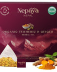 Organic Turmeric Ginger Herbal Tea 15 Count Pyramid Tea Bags from the Himalayas Caffeine Free Gluten Free USDA Organic warm and spicy Taste biodegradable Tea Bags