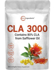 Micro Ingredients CLA Supplements 3000mg Per Serving | 300 Softgels, Made with 80% CLA from Non-GMO Safflower Oil, Active Conjugated Linoleic Acid