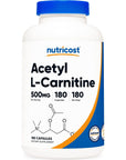 Nutricost Acetyl L-Carnitine 500mg, 180 Capsules - Non-GMO and Gluten Free