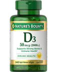 Nature's Bounty Vitamin D3, Immune and Bone Support, Vitamin Supplement, 2000IU, 240 Rapid Release Softgels