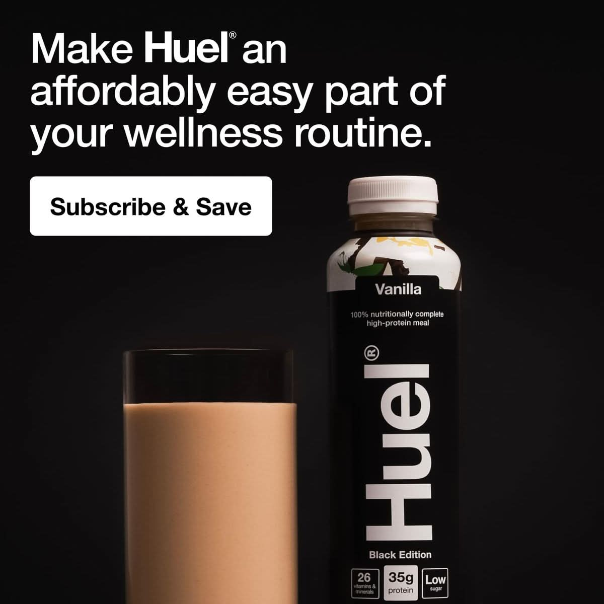 Huel Black Edition ReadytoDrink Vanilla Meal Replacement Drink 35g High Protein 27 Vitamins and Minerals Vegan Gluten Free Plant Based High Fiber Low Sugar 169 Fl Oz 12 Pack