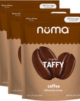 Numa Foods Coffee Chews - Caffeinated Taffy Candy, Low Sugar, High Protein, Low Calorie, All Natural & Gluten Free Coffee Candy with Caffeine - 3 Bags with 10 Coffee Candies Individually Wrapped