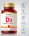 Piping Rock Vitamin D3 10000 IU | 250 Softgels | High Potency | Non-GMO, Gluten Free Supplement