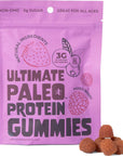 Ultimate Paleo Protein Gummies | Mixed Berry Flavored Gummy Chews | Complete Protein, Zero Added Sugar, Great Source of Prebiotics and Fiber, No Dairy, No Gluten, Non-GMO, Keto Friendly | 4 Servings