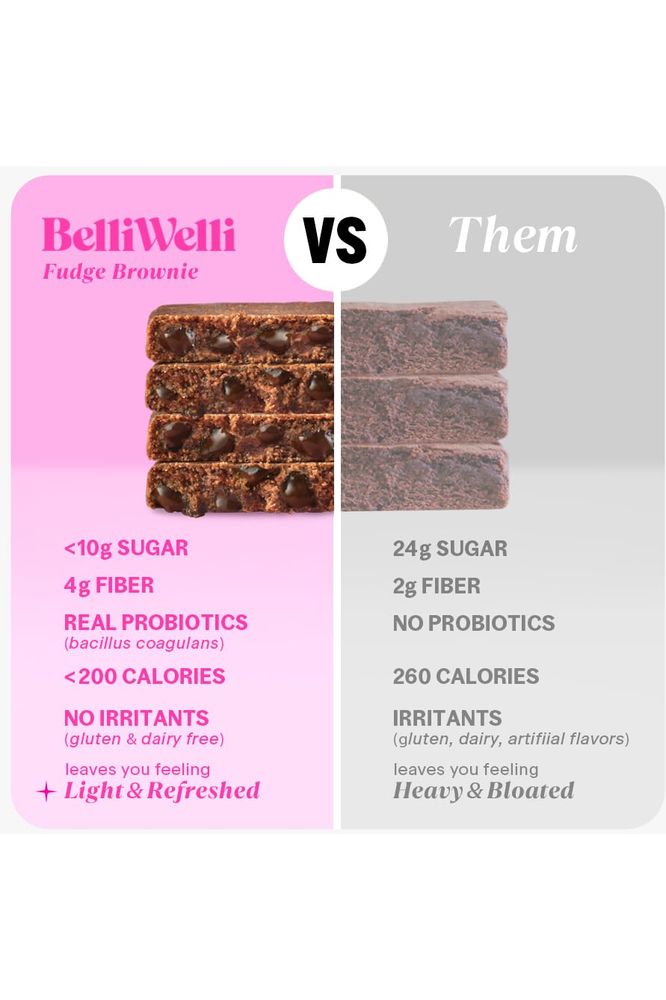 Belliwelli Soft Baked Probiotic Snack Bar  GlutenFree DairyFree Vegan  LowFODMAP  Fudge Brownie 8 Pack