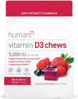 humanN Vitamin D3 Chews - High Potency Vitamin D3 5000iu (125mcg) Helps Support Healthy Mood, Immune Support, Respiratory Health & Bone Health, Mixed Berry Flavor, 30-Count