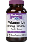 Bluebonnet Vitamin D3 2000 IU Vegetable Capsules, 100 Count (Pack of 1)