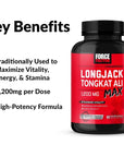 Force Factor Longjack Tongkat Ali Max for Men, Male Stamina and Vitality Supplement Made with Tongkat Ali Extract and Key Natural Ingredients for Superior Absorption, 1200mg, 60 Capsules