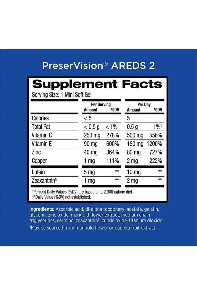 PreserVision AREDS 2 Eye Vitamin &amp; Mineral Supplement, Contains Lutein, Vitamin C, Zeaxanthin, Zinc &amp; Vitamin E, 120 Softgels (Packaging May Vary)