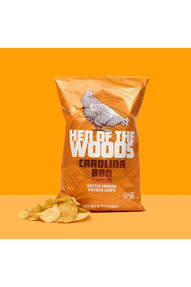 Hen of the Woods Kettle Cooked Potato Chips, Carolina BBQ Flavor, 6 Ounce Bag, 6-Pack