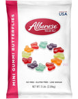 Albanese Candy Mini Gummi Butterflies 80 Ounce Pack of 1 Gummi Candy Assorted Flavors Grape Strawberry Orange Blue Raspberry Cherry Green Apple Gluten Free Dairy Free Fat Free Low Calorie