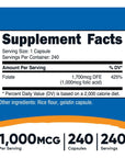 Nutricost Folic Acid (Vitamin B9) 1000 mcg, 240 Capsules