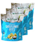 RHYTHM Organic Cauliflower Bites Sea Salt Flavor - Pack of 3 Bags - 5.75 oz Per Bag - 17.25 oz Total - Non GMO and Gluten Free - Excellent Source of Vitamin C - Comes Boxed For Extra Protection