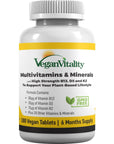 Vegan Multivitamins & Minerals for Women and Men with High Strength Vitamin B12, D3 & K2. 180 Multivitamin Tablets - 6 Months Supply. Vitamins for Vegans & Vegetarians