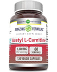 Amazing Formulas Acetyl L-Carnitine Hcl Dietary 1200mg Per Serving 120 Veggie Capsules Supplement - Promotes Energy Production & Cognitive Function - Non-GMO - Gluten Free - Made in USA