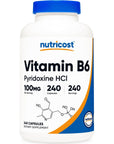 Nutricost Vitamin B6 (Pyridoxine HCl) 100mg, 240 Capsules