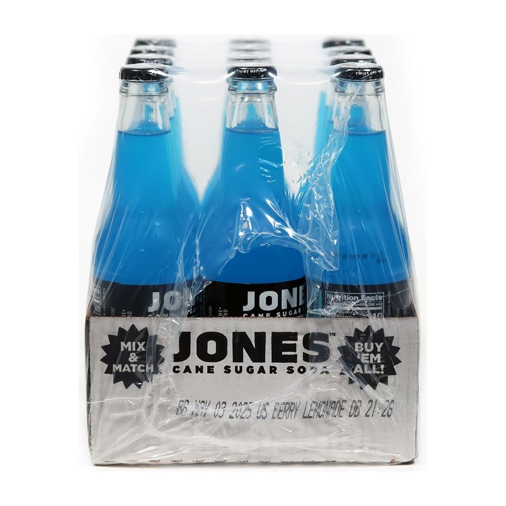 Jones Soda Co Berry Lemonade Soda Flavor  100 Cane Sugar Soda  Craft Soda Pop  Soda Soft Drinks  12 Oz Glass Bottle Soda  12 Pack Soda