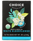 Choice Organics  Organic White Elderflower Tea 1 Pack  Organic White  Green Tea  16 Tea Bags