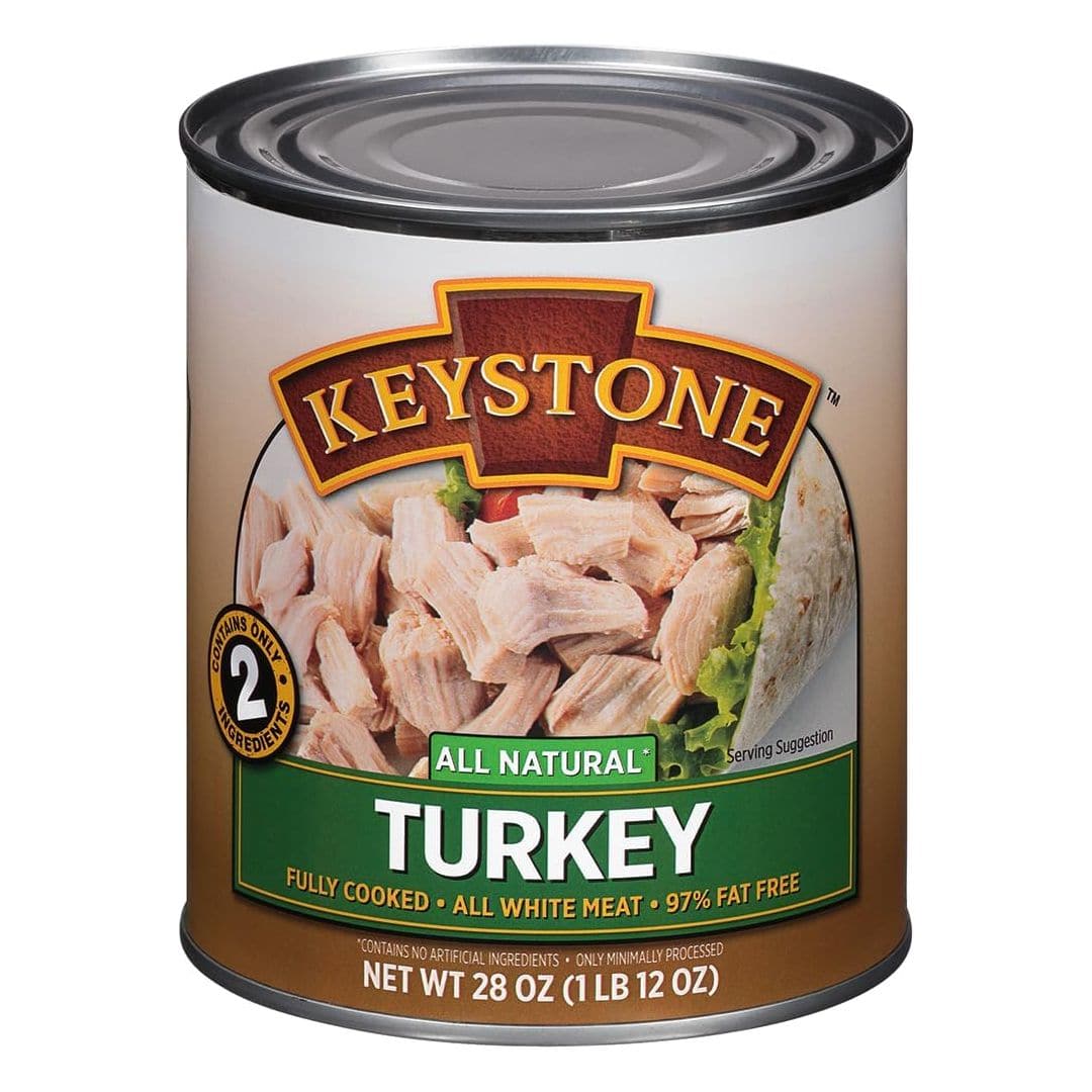 Keystone Meats All Natural Canned Turkey 28 Ounce Long Term Shelf Life Emergency Survival Food Canned Meat  Fully Cooked Ready to Eat  All White Meat No Carbs Gluten Free Family Pack of 6