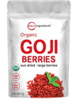 Organic Goji Berries 32 Ounces  100 Natural SunDried Whole Fruit  Sulfate  Additive Free  Large Berry Form Great Flavor for Drinks Snacks  Beverages  NonGMO  Vegan