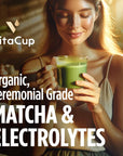 VitaCup Hydration Matcha Instant Packets for Natural Energy and Detox wElectrolytes Ceremonial Grade Organic Matcha Coconut Water Pink Himalayan Salt Magnesium in Single Serve Sticks 10 Ct