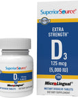 Superior Source Vitamin D3 5000 IU, Quick Dissolve MicroLingual Tablets, 100 Count, Helps Promote Strong Bones and Teeth, Immune Support, Helps Maintain Healthy Muscle Function, Non-GMO