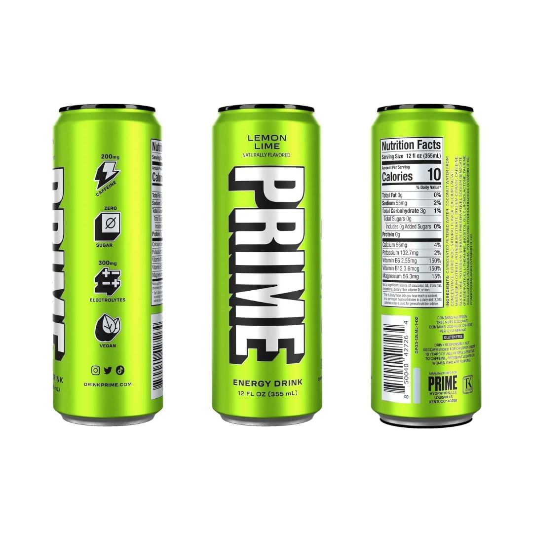 Prime Hydration Drink Energy Cans 6 Flavor Variety Sampler Pack  200mg Caffeine Zero Sugar 300mg Electrolytes Vegan  12 Fl Oz Cans