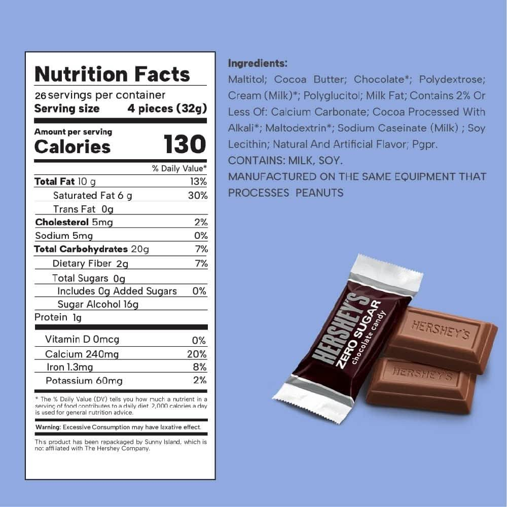 Hersheys Zero Sugar Milk Chocolate Miniature Bars Candy Individually Wrapped Bulk Chocolate for Melt in Your Mouth Indulgence  Sugar Free Chocolate Candy Mini Bites for On the Go 2lb Chocolate Bulk