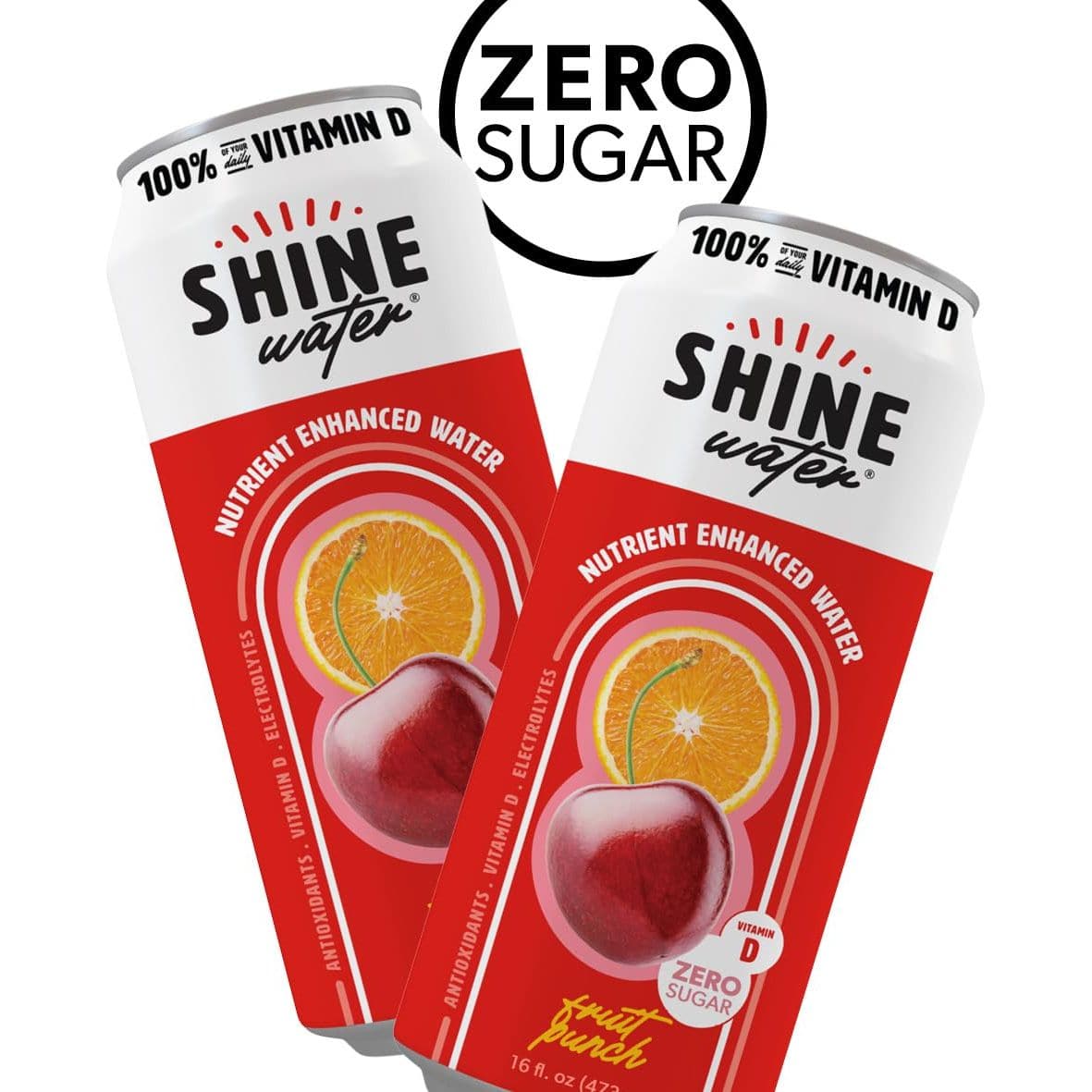 ShineWater Vitamin D Hydration Electrolyte Drink Fruit Punch 12 Pack Sugar Free Naturally Flavored Water Magnesium Zinc Vitamin B12 Folic Acid Plant Based Antioxidants Low Calorie