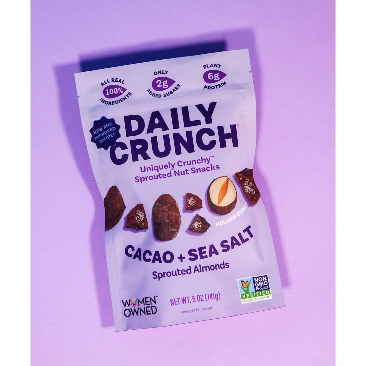 Daily Crunch Sprouted Almonds 5 Ounce Resealable Bags Cacao and Sea Salt 2 Pack Packaging May Vary  Sprouted and Dehydrated for a Unique Crunch Keto Friendly NonGMO Oil and Salt Free Vegan Healthy Snack