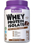 Bluebonnet Nutrition Whey Protein Isolate Powder, Whey From Grass Fed Cows, 26g of Protein, No Sugar Added, Gluten Free, Soy free, kosher Dairy, 1 Lb, 14 Servings, Chocolate Flavor