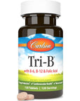 Carlson - Tri-B, Vitamin B Complex, 25 mg Vitamin B-6, 400 mcg Vitamin B-12, Folic Acid Energy Pills, Promote Cardiovascular Health, B Complex Vitamins, B12 Supplement, B Vitamin Complex, 120 Tablets