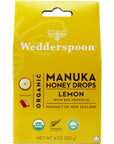 Wedderspoon Organic Manuka Honey Drops, Lemon & Bee Propolis, 20 Count (Pack of 1) | Genuine New Zealand Honey | Perfect Remedy For Dry Throats