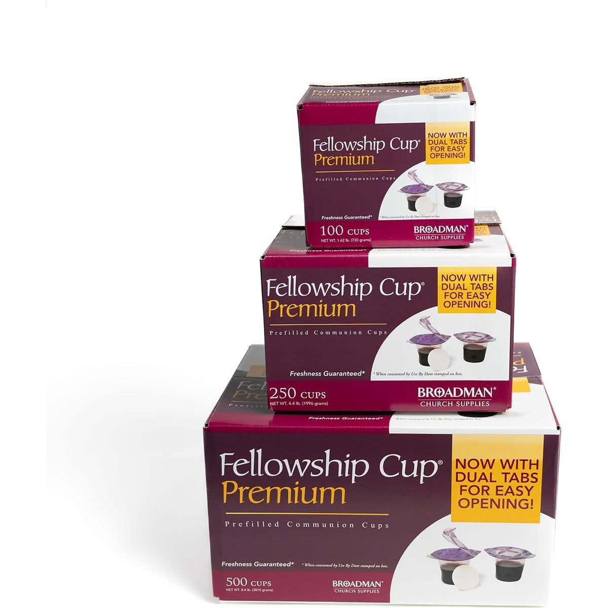 Broadman Church Supplies Premium EasytoOpen Dual Tab Prefilled Communion Fellowship Cup 100 Concord Grape Juice blend and Wafer Set 100 Count