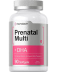 Women's Prenatal Multivitamin with DHA, Iron and Folic Acid | 90 Softgels | Non-GMO & Gluten Free | by Horbaach