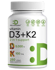 DEAL SUPPLEMENT Vitamin D3 K2 Softgel, 250 Count, 2-1 Complex, Vitamin D3 5000 IU & Vitamin K2 MK7, Promotes Heart, Bone & Teeth Health - Very Easy to Swallow