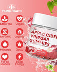 YILING Improved Sour-Sweet Taste Apple Cider Vinegar Gummies - 1000mg -Formulated to Support Immune Health Normal Energy Levels & Gut Health- Apple Flavor Gummies Enriched B12 / B6 / Beetroot