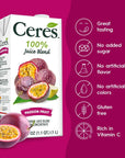 Ceres 100 All Natural Pure Fruit Juice Blend  Delicious Passion Fruit Edition  Rich in Vitamin C No Added Sugar or Preservatives Cholesterol Free Gluten Free  338 FL OZ Pack of 6