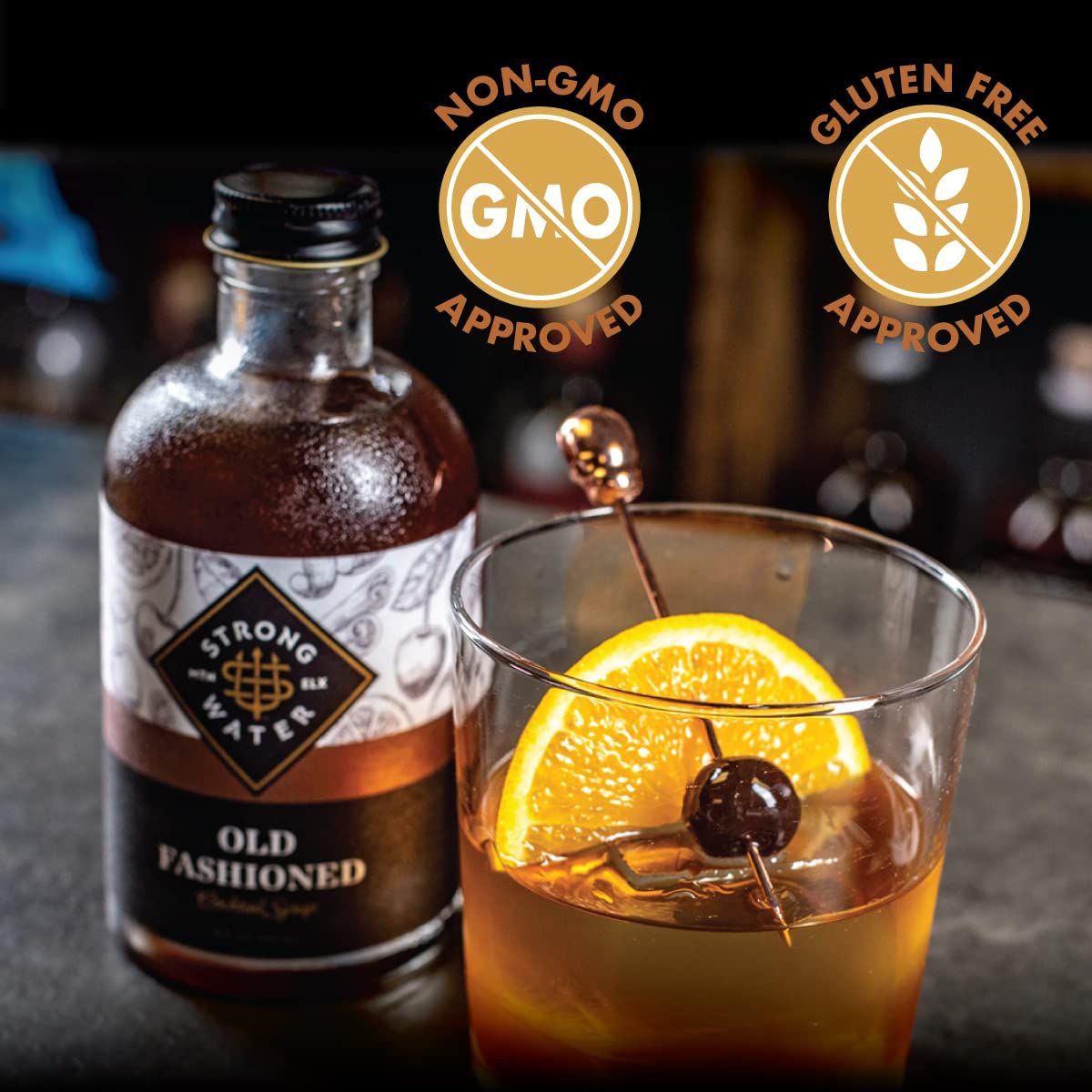 Strongwater Old Fashioned Mix  Makes 32 Cocktails  Handcrafted Old Fashioned Syrup with Bitters Orange Cherry Organic Demerara Sugar  Craft Cocktail Mixer Just Mix with BourbonWhiskey  1 Pack