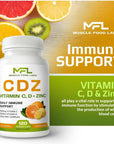 MUSCLE FOOD LABS | C D Z | Vitamin C, 1000mg | Vitamin D3, 125mcg | Zinc, 25mg | Non-GMO & Gluten Free | 120 Vegetarian Capsules |120 Servings