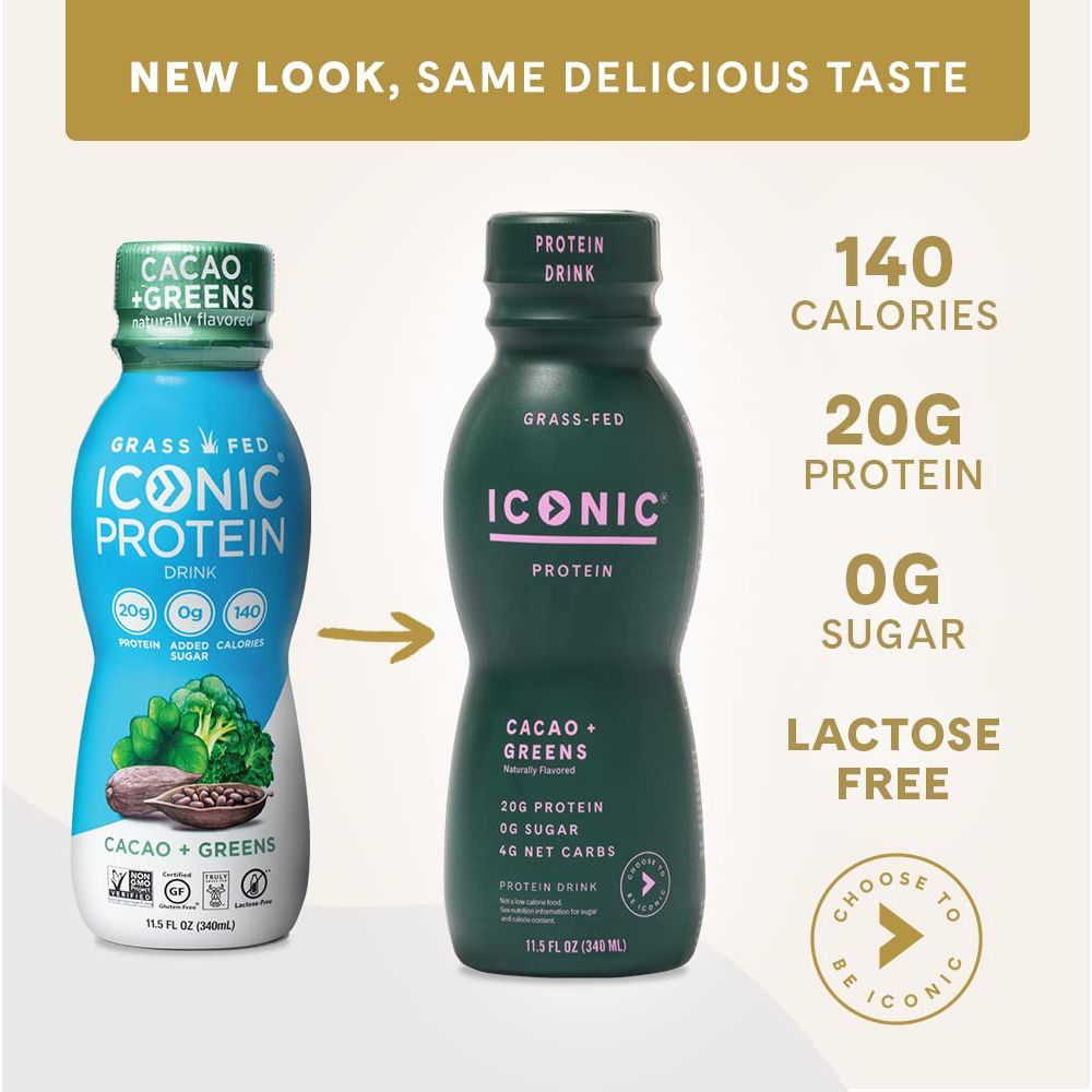 Iconic Protein Drinks Cacao  Greens 12 Pack  Sugarfree Protein Shakes with Organic Veggies  Unroasted Cacao  Low Carb Lactose Free Gluten Free Soy Free  Keto Friendly