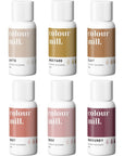 Colour Mill Oil-Based Food Coloring, 20 Milliliters Each of 6 Colors: Burgundy, Clay, Dusk, Latte, Mustard and Rust