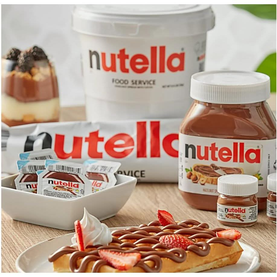 Nutella Hazelnut Spread 16 Mini Glass Jar 088 oz Set with a Sophley 3 EcoFriendly Unwrapped Wooden Taster Spoon  50Pack